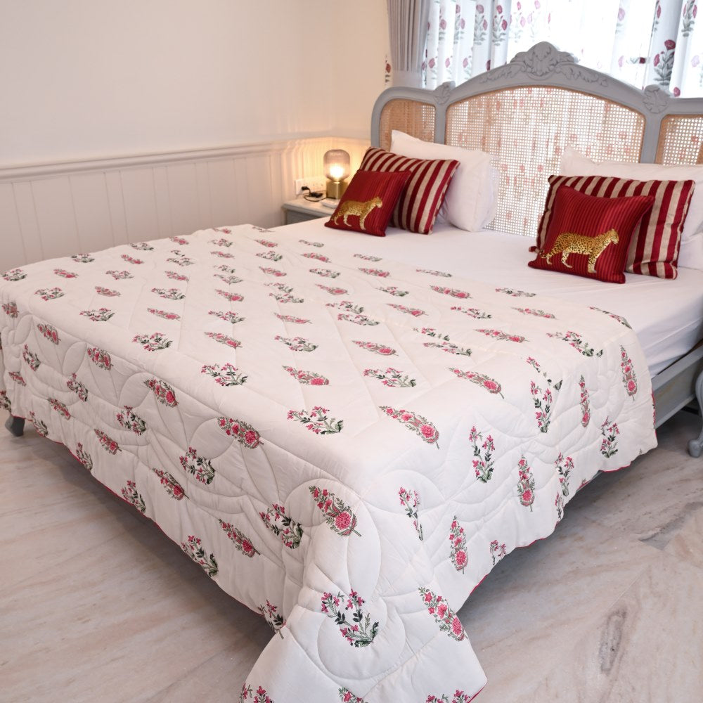 Floral Motifs Handblock Printed Quilt