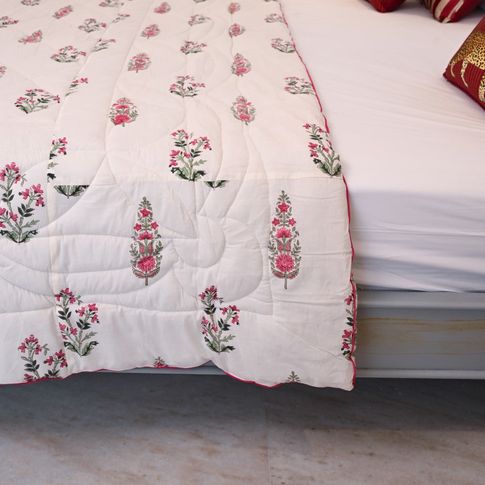 Floral Motifs Handblock Printed Quilt