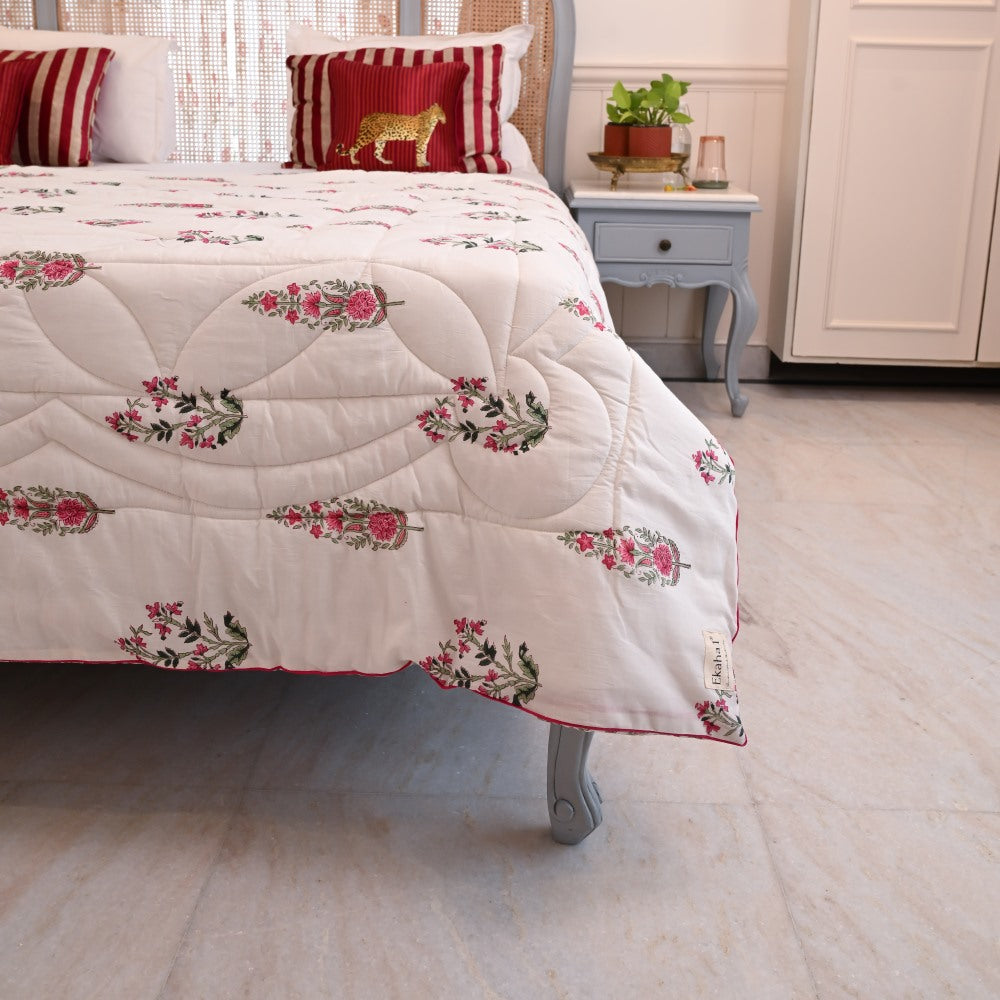 Floral Motifs Handblock Printed Quilt