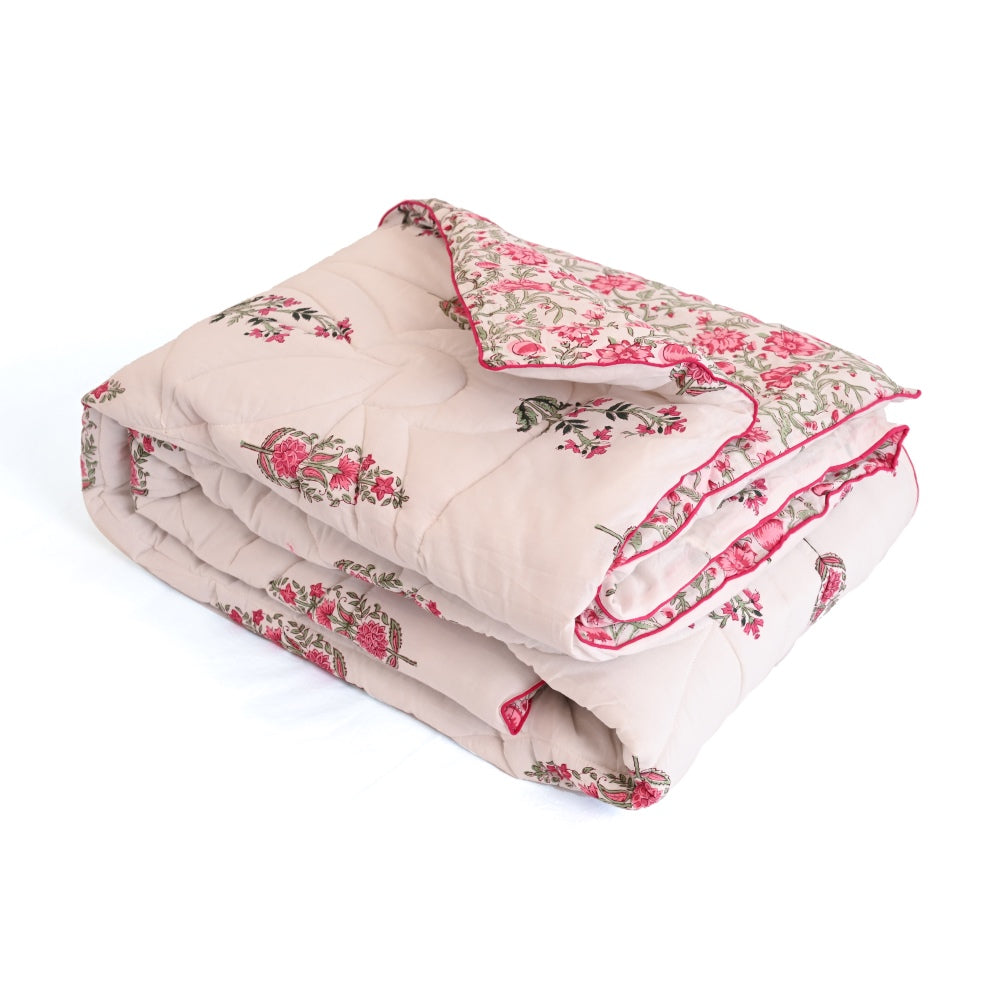 Floral Motifs Handblock Printed Quilt