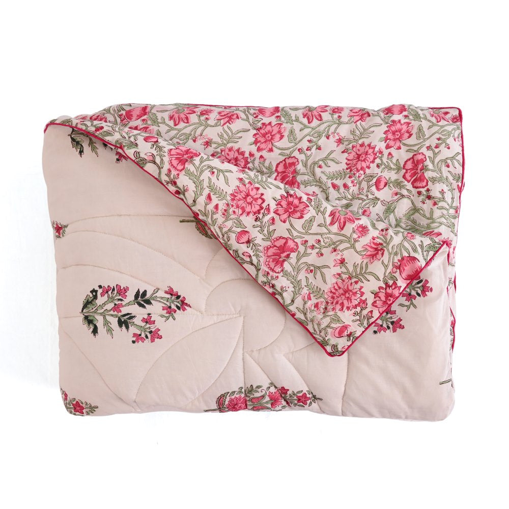 Floral Motifs Handblock Printed Quilt