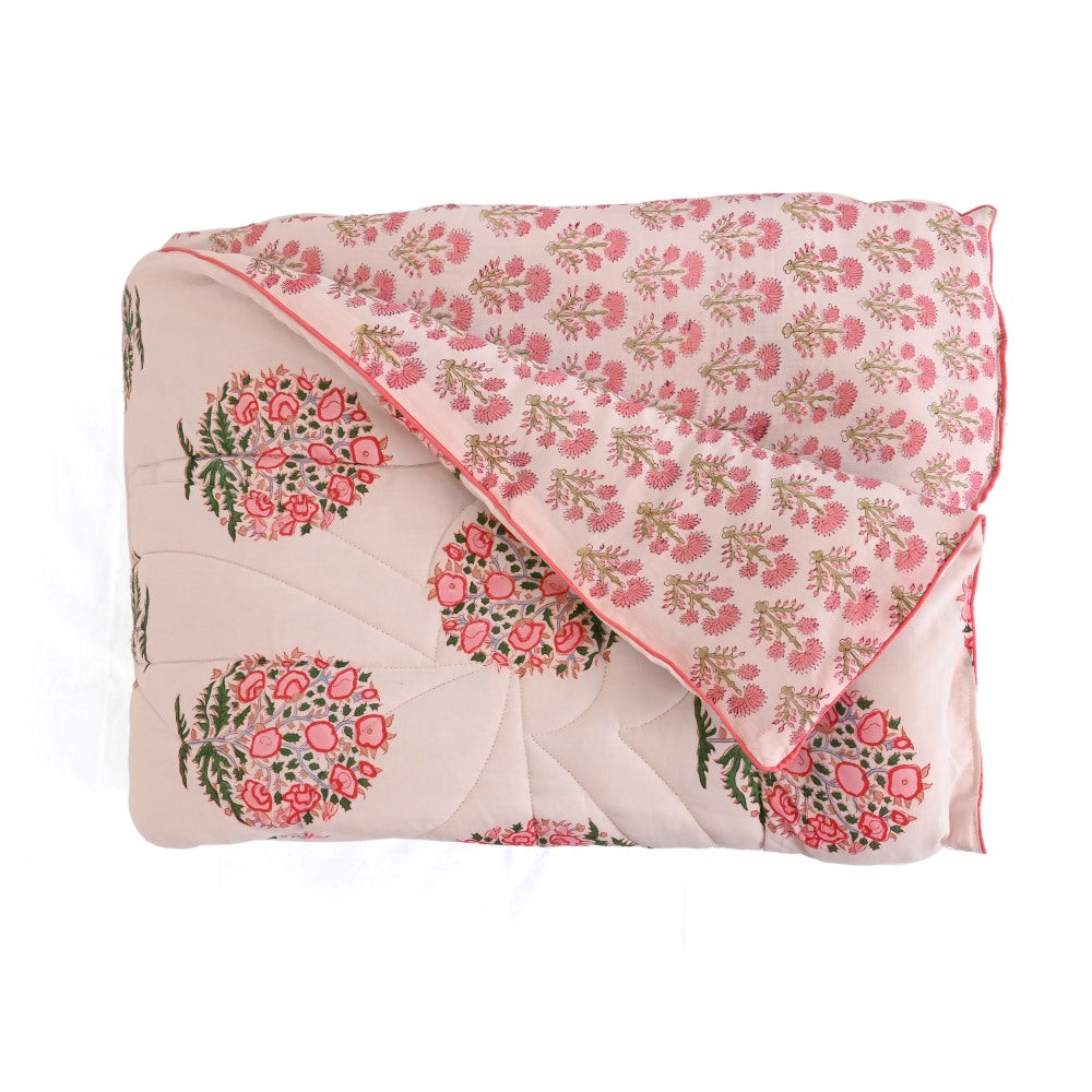 Peach Boota Handblock Printed Quilt