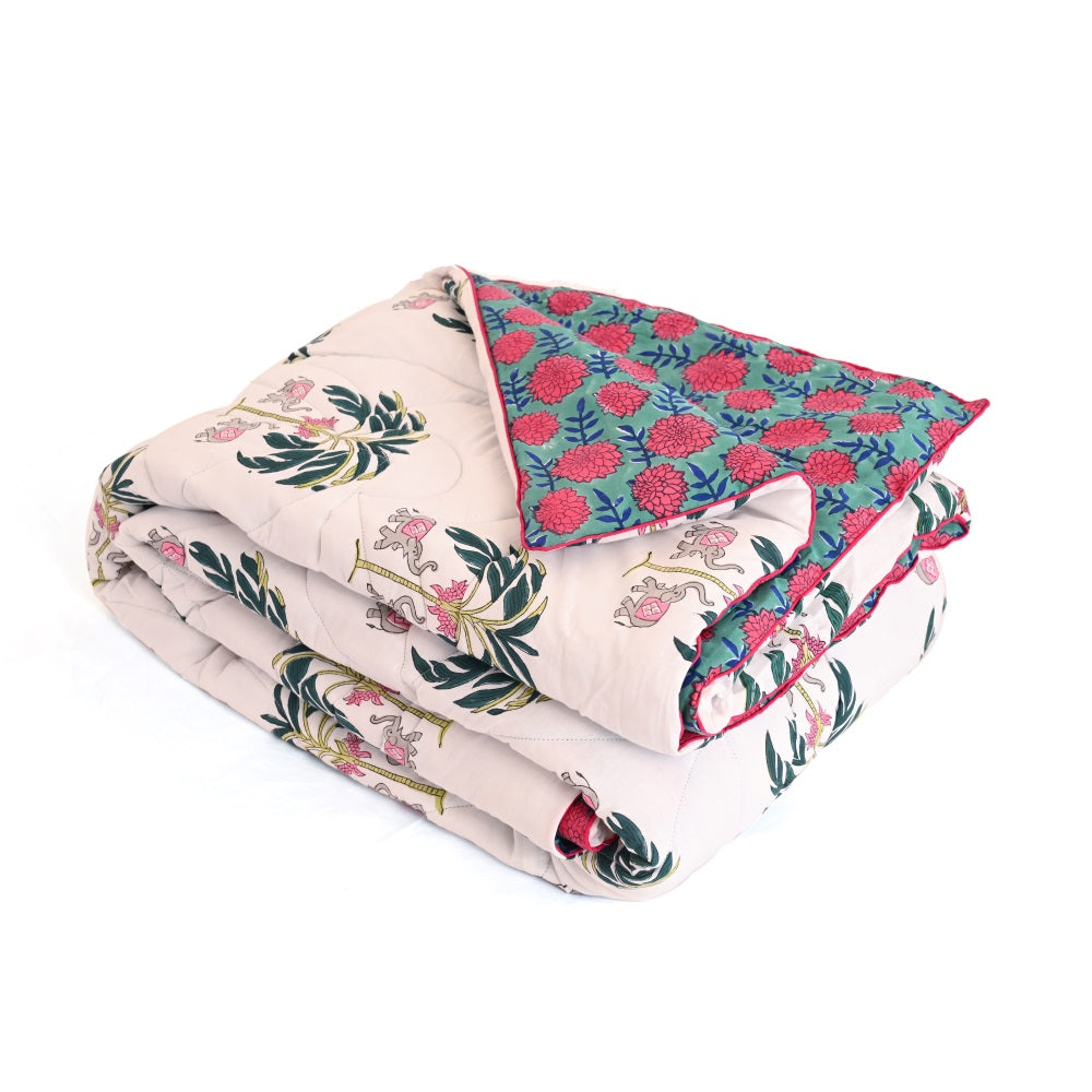 Gajraj Motif Handblock Print Quilt