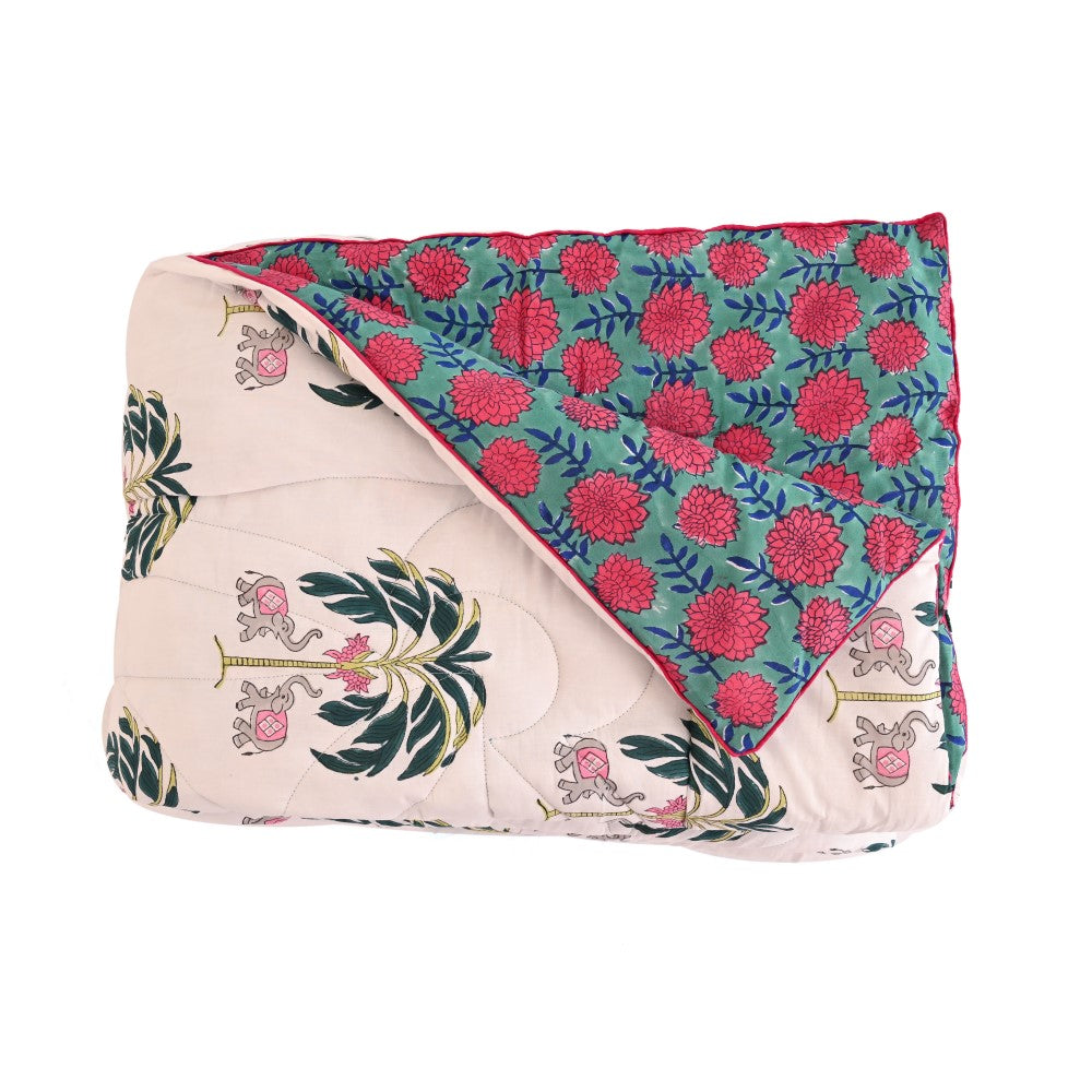 Gajraj Motif Handblock Print Quilt