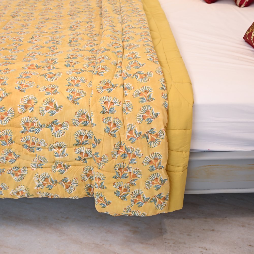 Marigold Handblock Printed Quilt