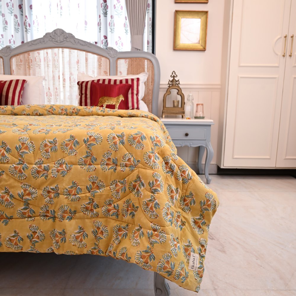 Marigold Handblock Printed Quilt
