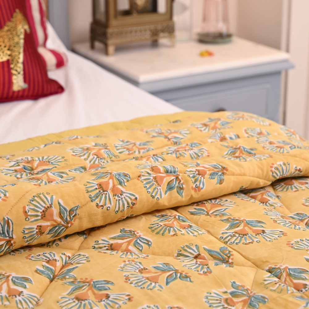 Marigold Handblock Printed Quilt