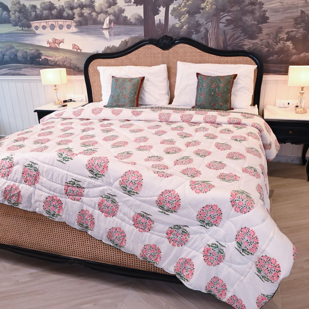 Floral Boota Handblock Printed Quilt