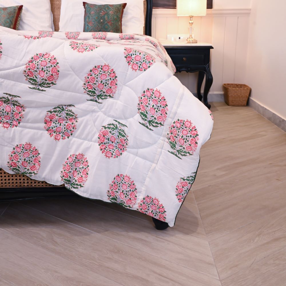 Floral Boota Handblock Printed Quilt