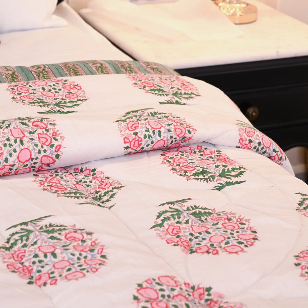 Floral Boota Handblock Printed Quilt