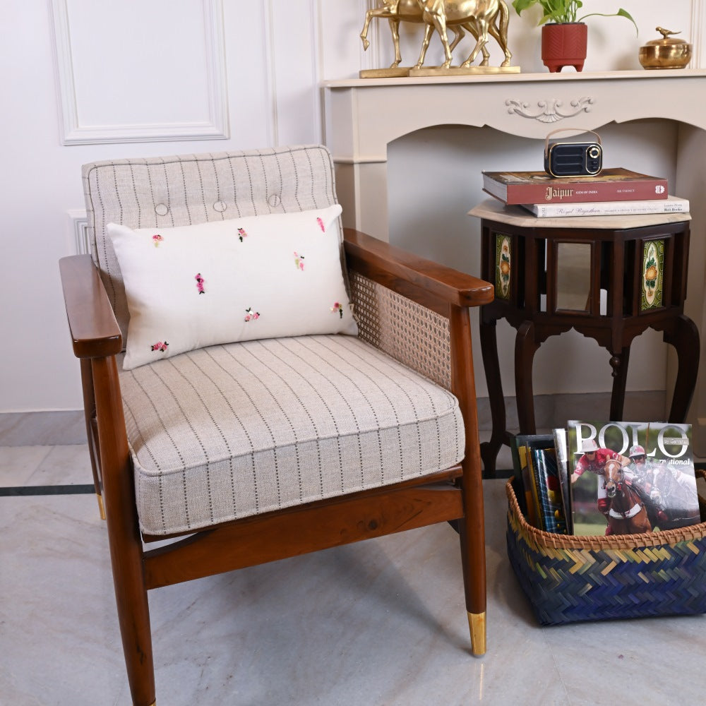 White Floral Hand Embroidered Cushion Cover
