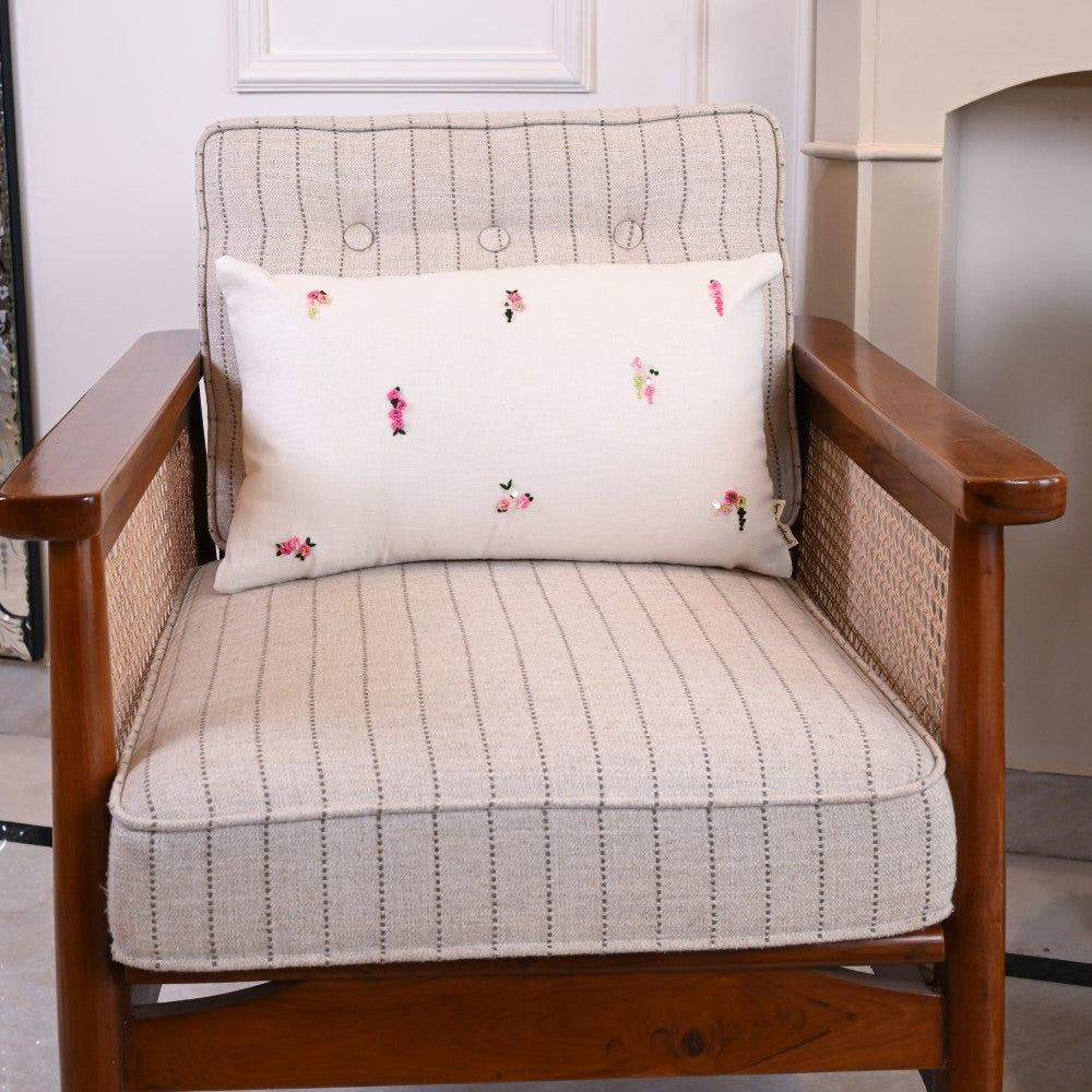 White Floral Hand Embroidered Cushion Cover