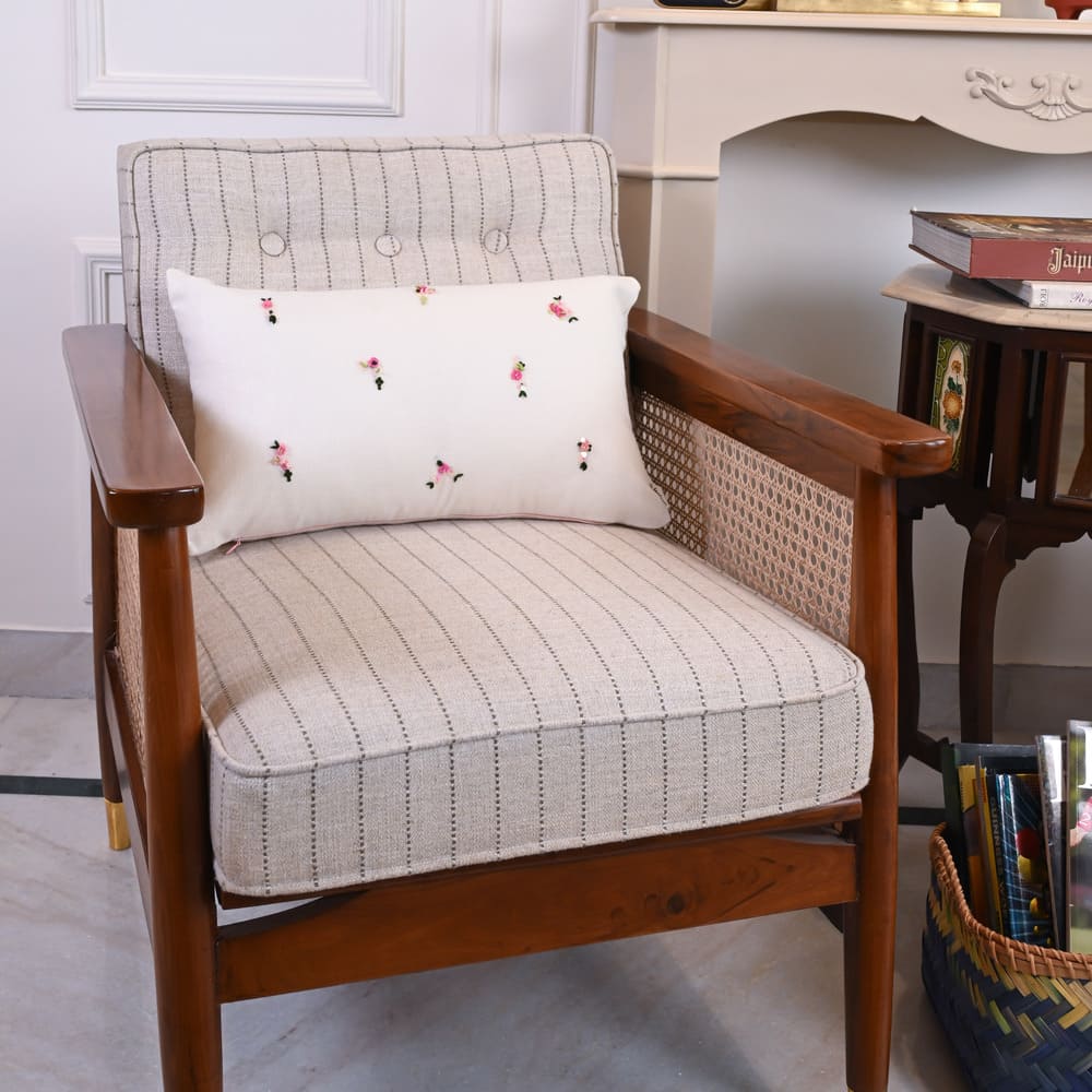 White Cotton Embroidered Cushion Cover