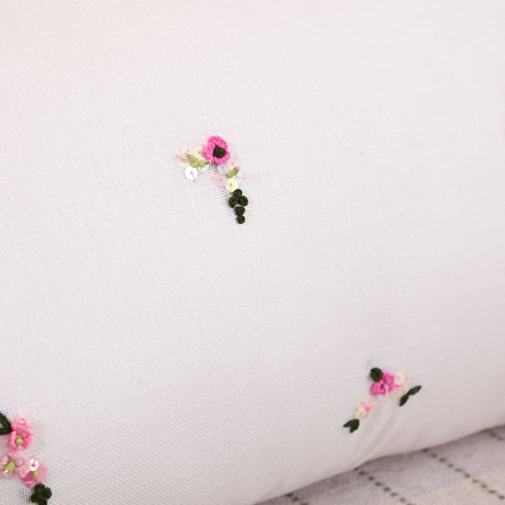 White Cotton Embroidered Cushion Cover