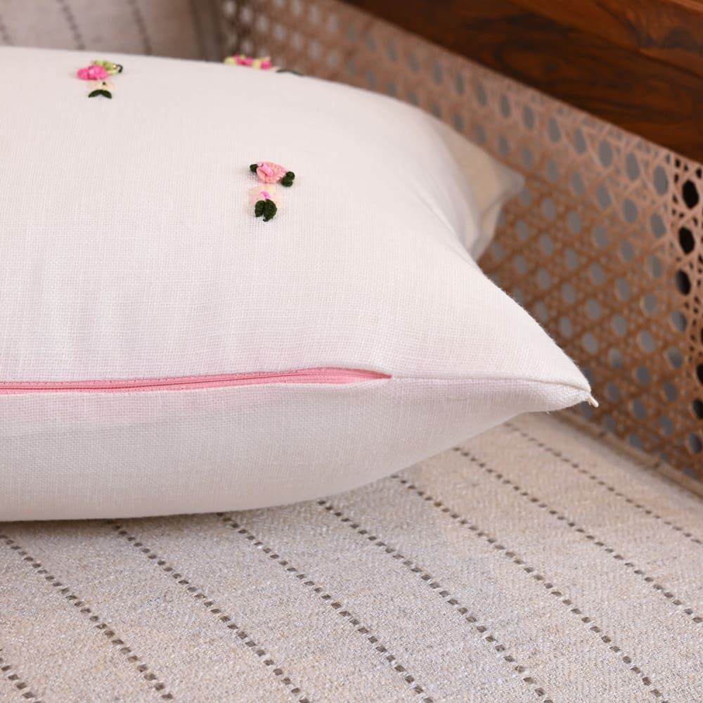 White Cotton Embroidered Cushion Cover