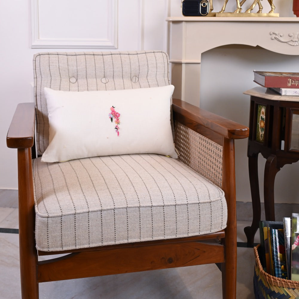 White Hand Embroidered Floral Cushion Cover