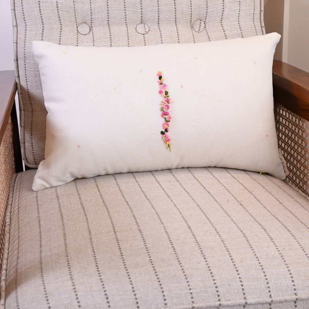 Floral Detailing Hand Embroidered Cushion Cover