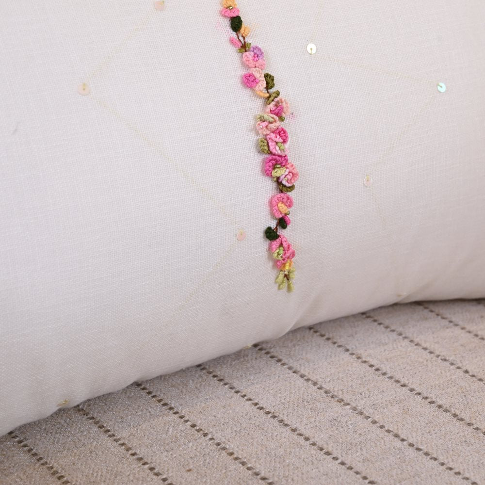 Floral Detailing Hand Embroidered Cushion Cover