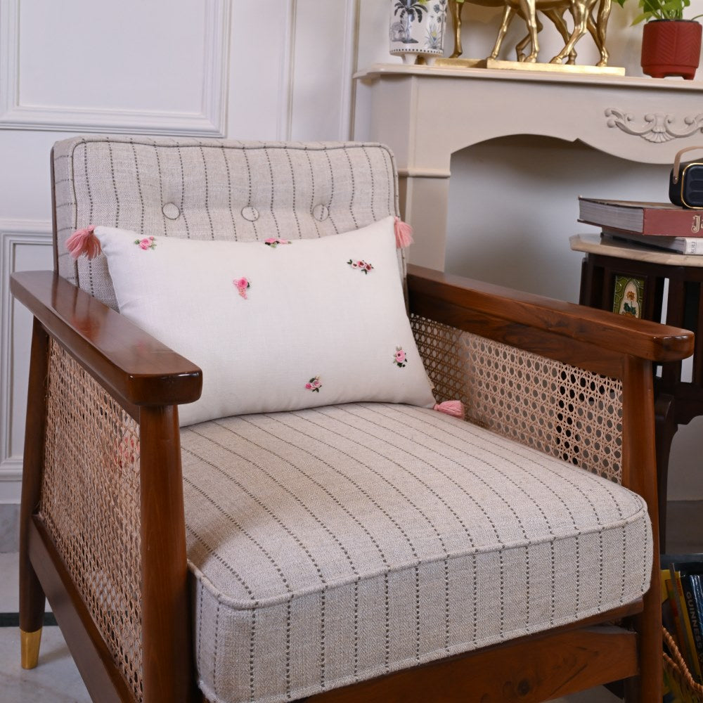 Floral Hand Embroidered Cushion Cover With Tassels