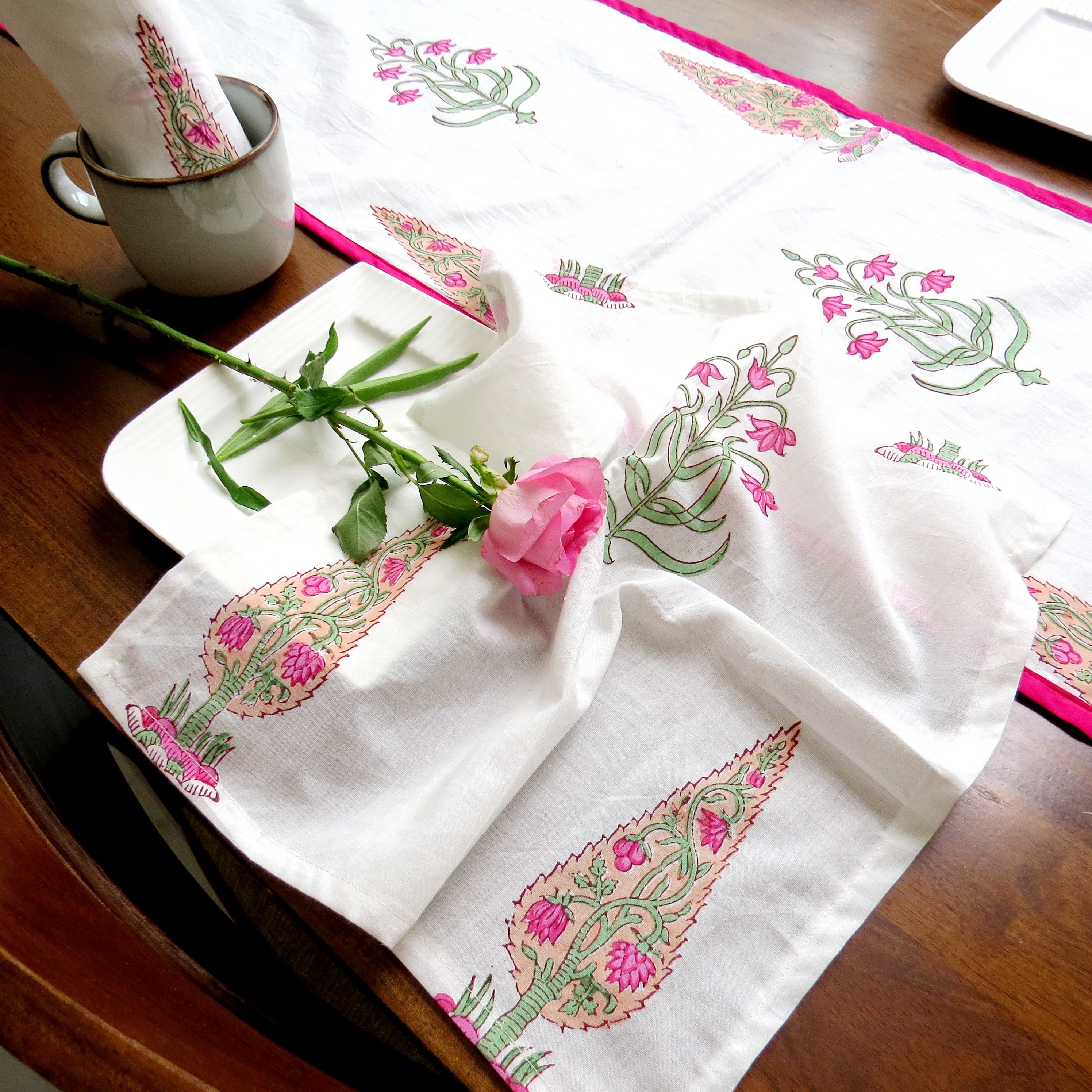 Palm Tree Handblock Printed Table Linen