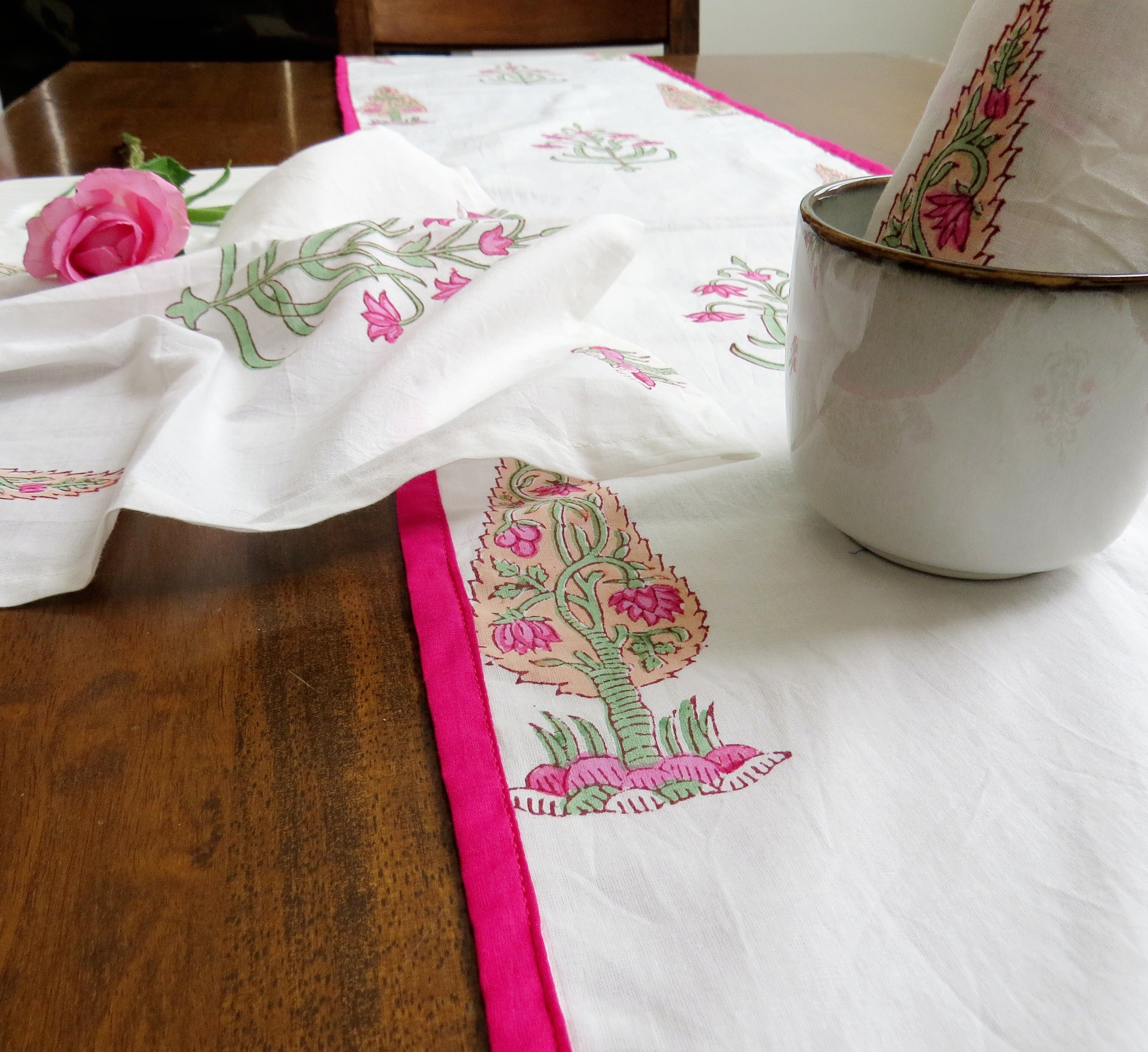 Palm Tree Handblock Printed Table Linen