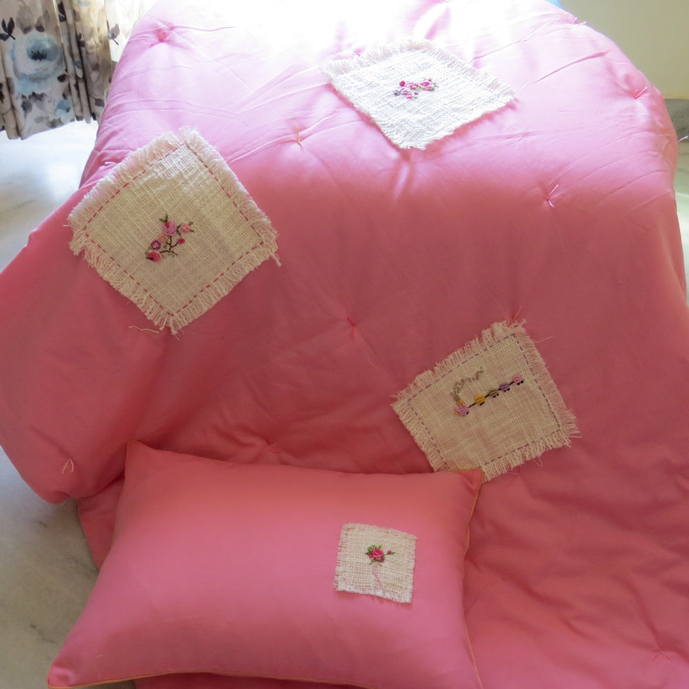 Pink Hand Embroidered Baby Quilt